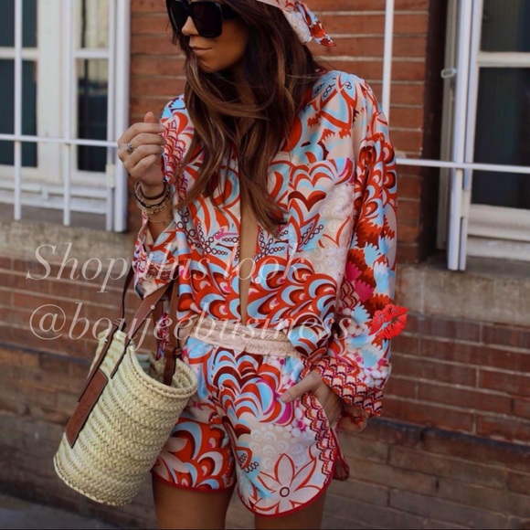 ZARA BNWT Printed Short Set with Scarf 3pc Coord Set - Picture 4 of 7